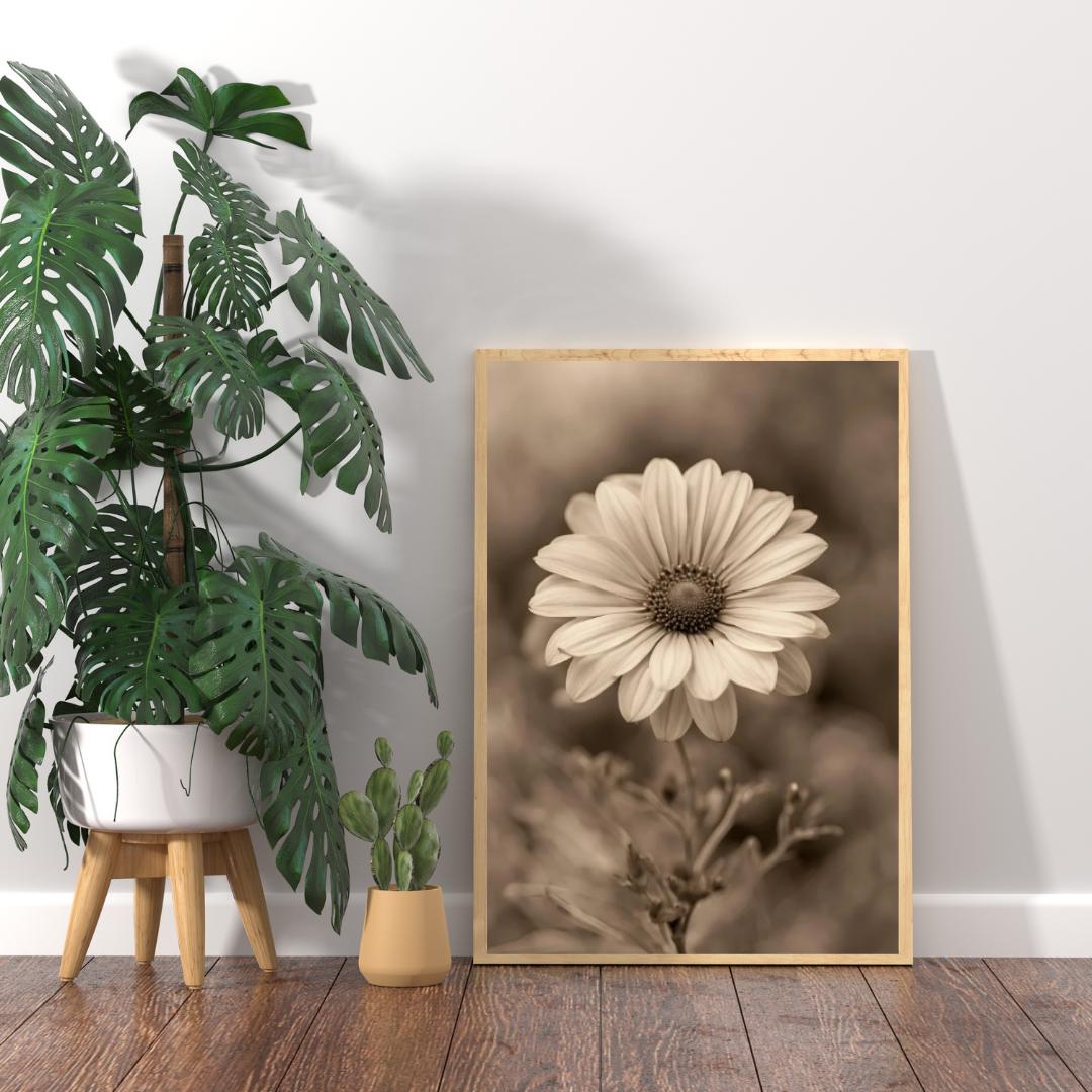 Sepia Flower Digital Poster, Wall Art, Country Decoration, Floral Poster, Retro Print, Bohemian Decoration, A2 Format: 42 x 59.4cm