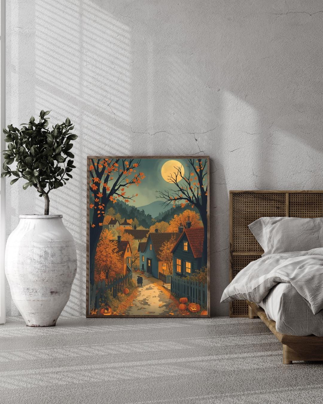 Affiche Imprimée A3 Qualité Premium - Halloween & Scène Automnale Nocturne, Art Mural, Illustration, Poster Automne, Déco Murale Fête