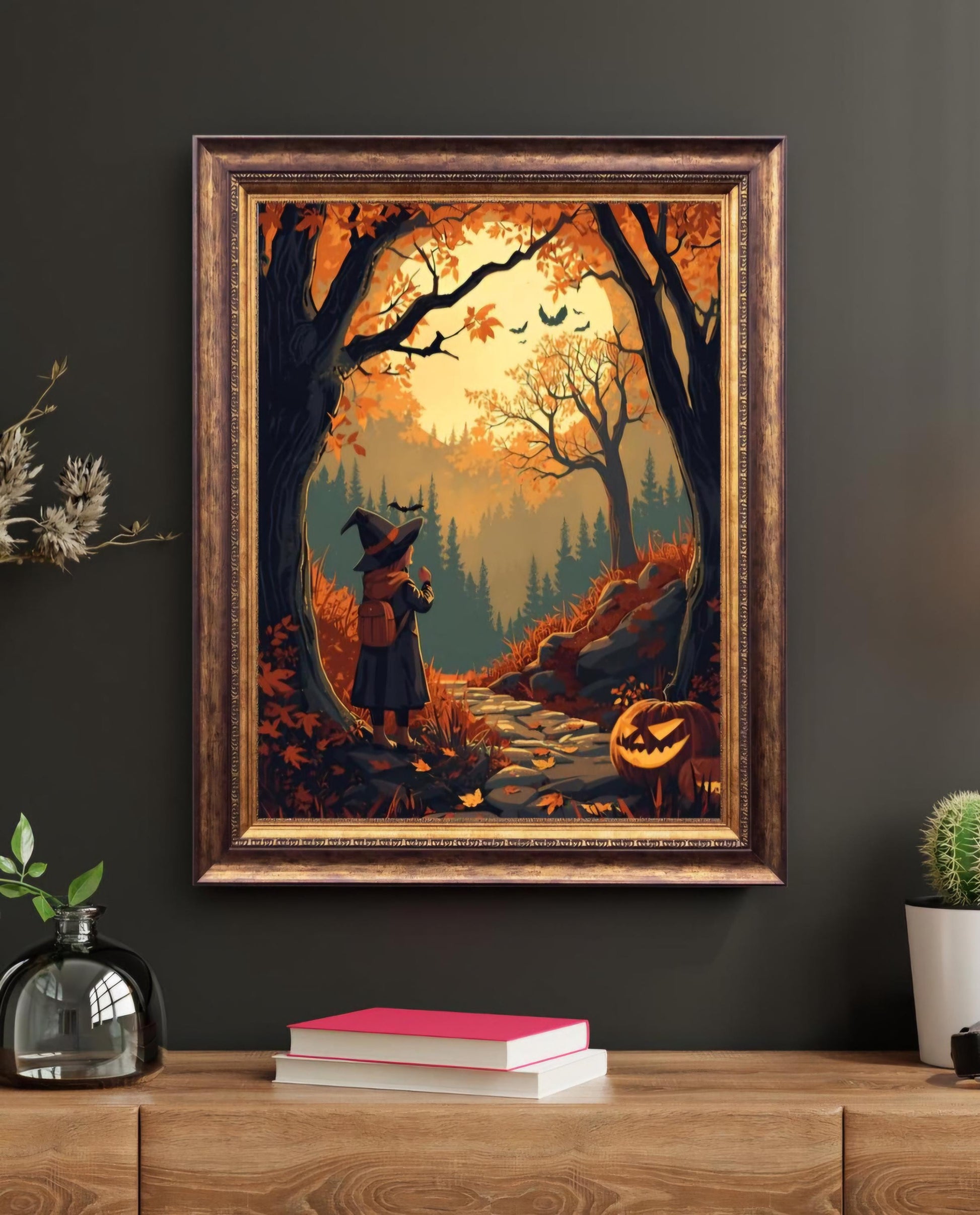 Affiche Imprimée A3 Qualité Premium - Halloween & Scène Automnale, Art Mural, Illustration, Poster Automne, Décoration Murale de Fête