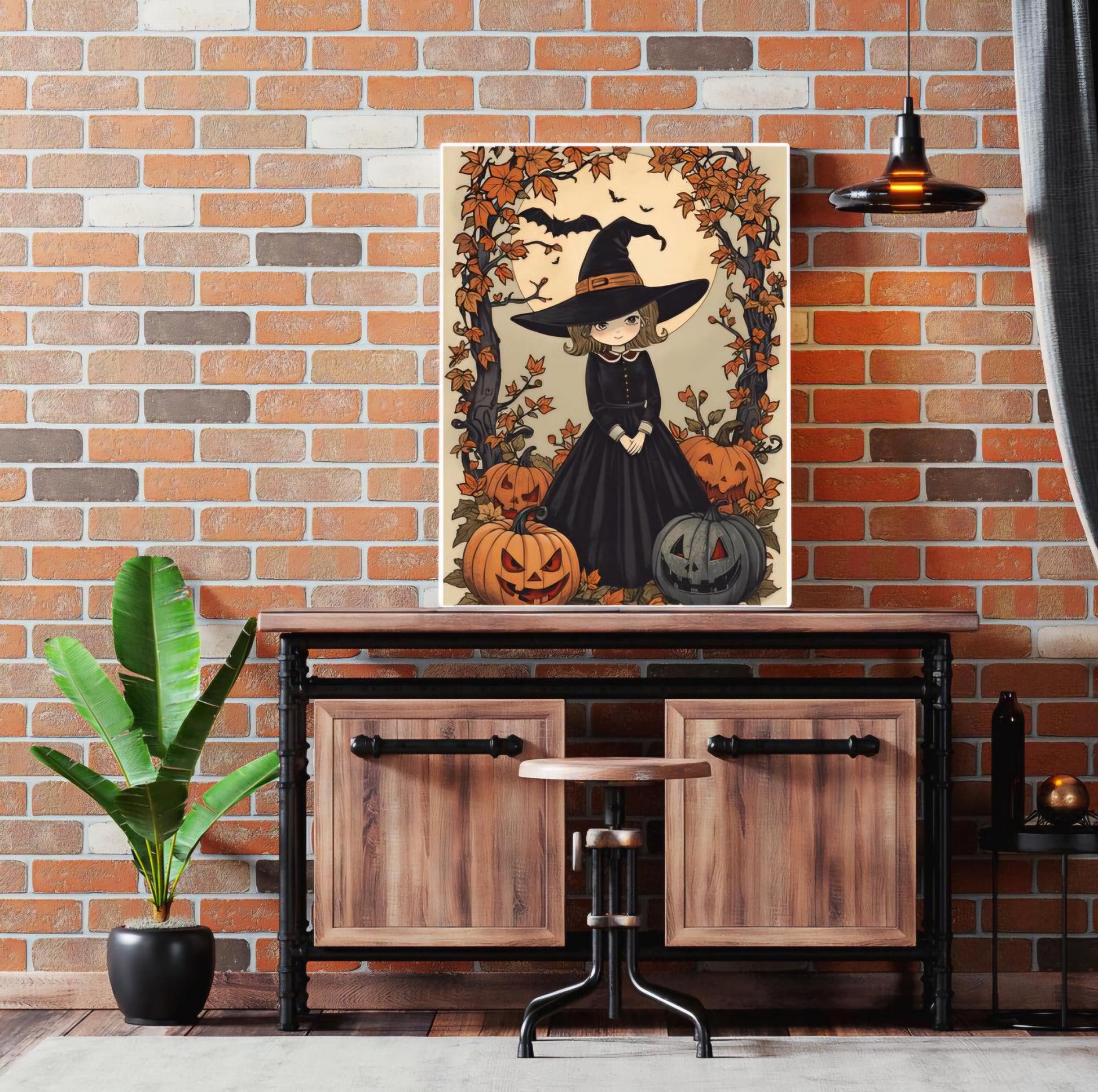 Affiche Imprimée A3 Qualité Premium - Halloween & Scène Automnale, Art Mural, Illustration, Poster Automne, Décoration Murale de Fête