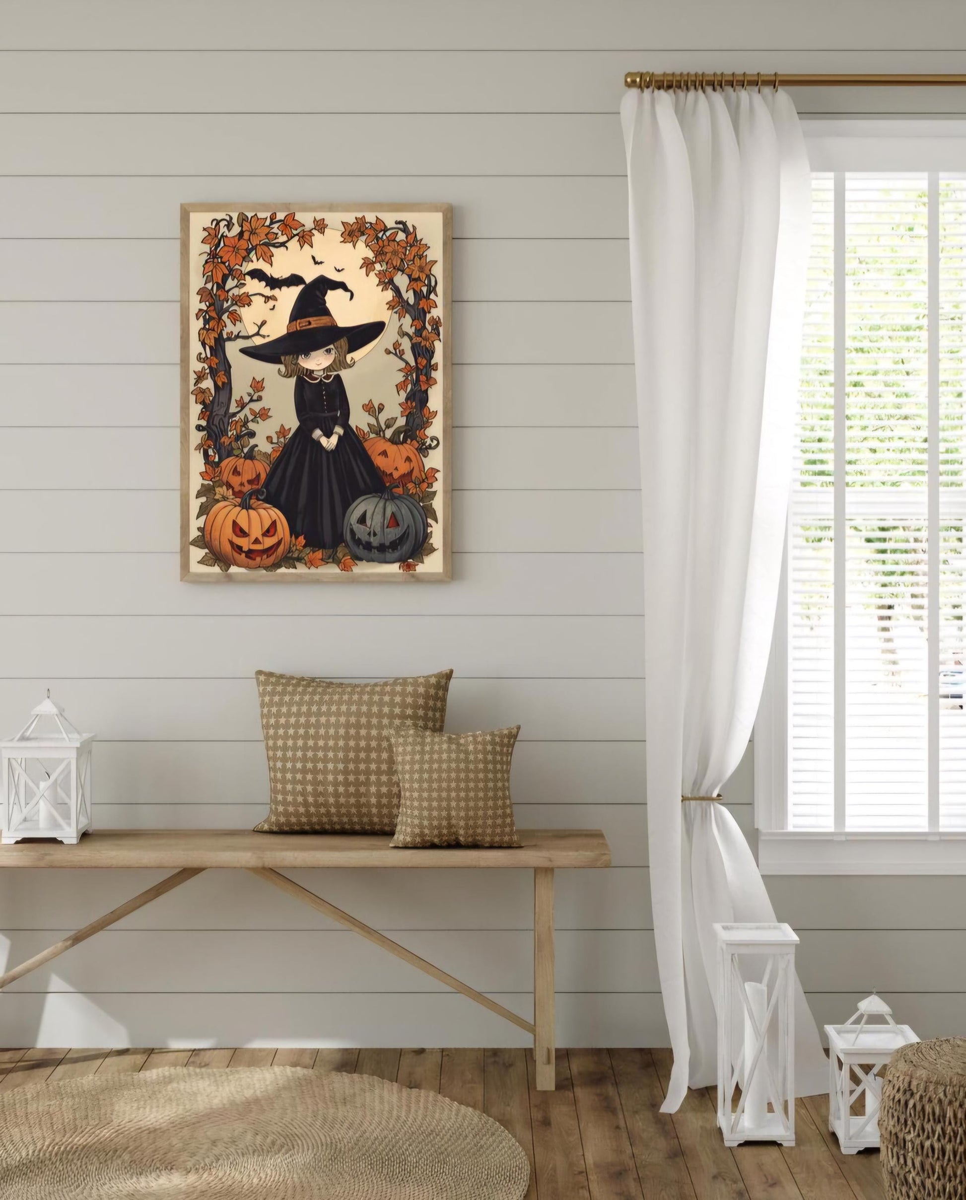 Affiche Imprimée A3 Qualité Premium - Halloween & Scène Automnale, Art Mural, Illustration, Poster Automne, Décoration Murale de Fête