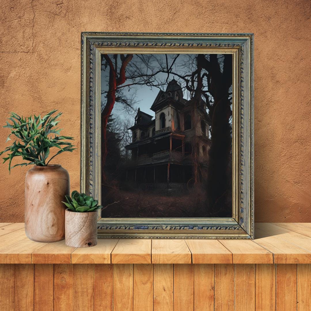 Affiche Imprimée A3 Qualité Premium - Horreur & Maison Hantée, Art Mural Halloween, Illustration, Poster Automne, Décoration Murale