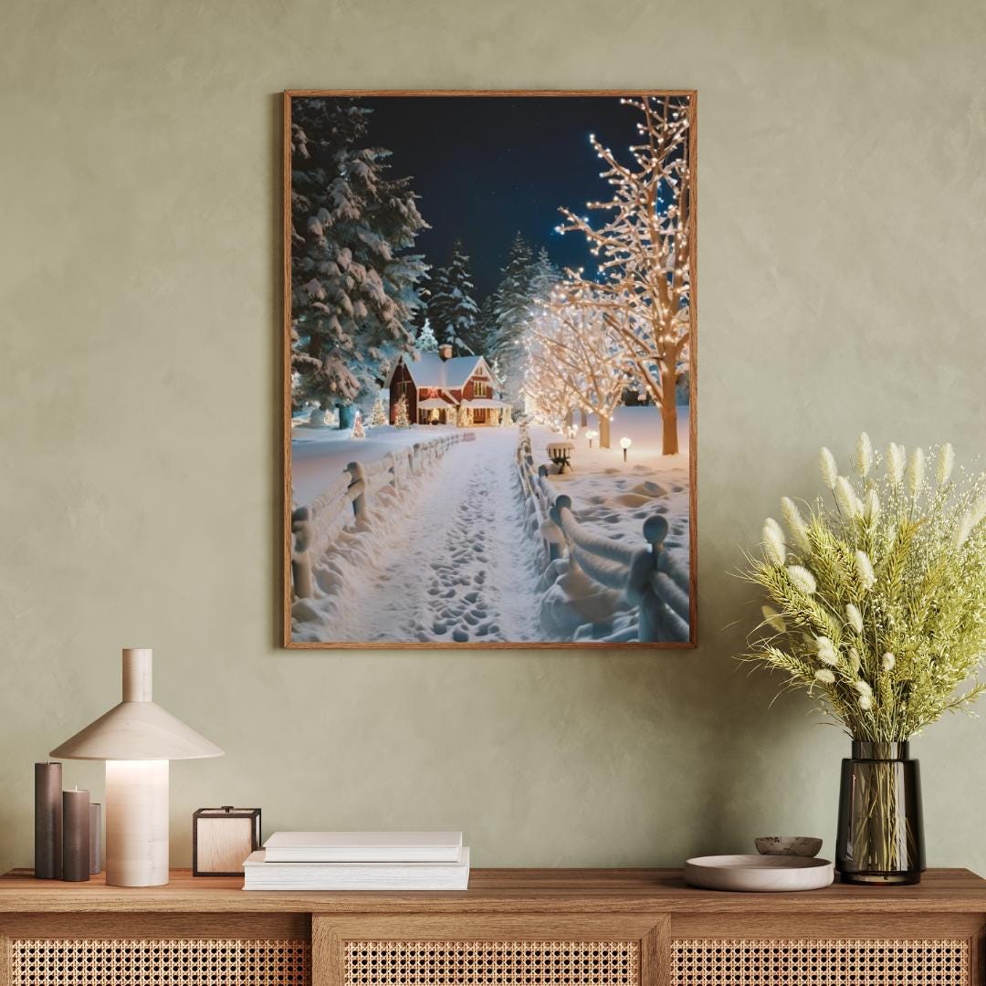 Affiche Imprimée A3 Qualité Premium - Paysage de Noël, Art Mural Hiver, Poster & Décor Neige, Décoration Murale Fêtes de Fin d'année