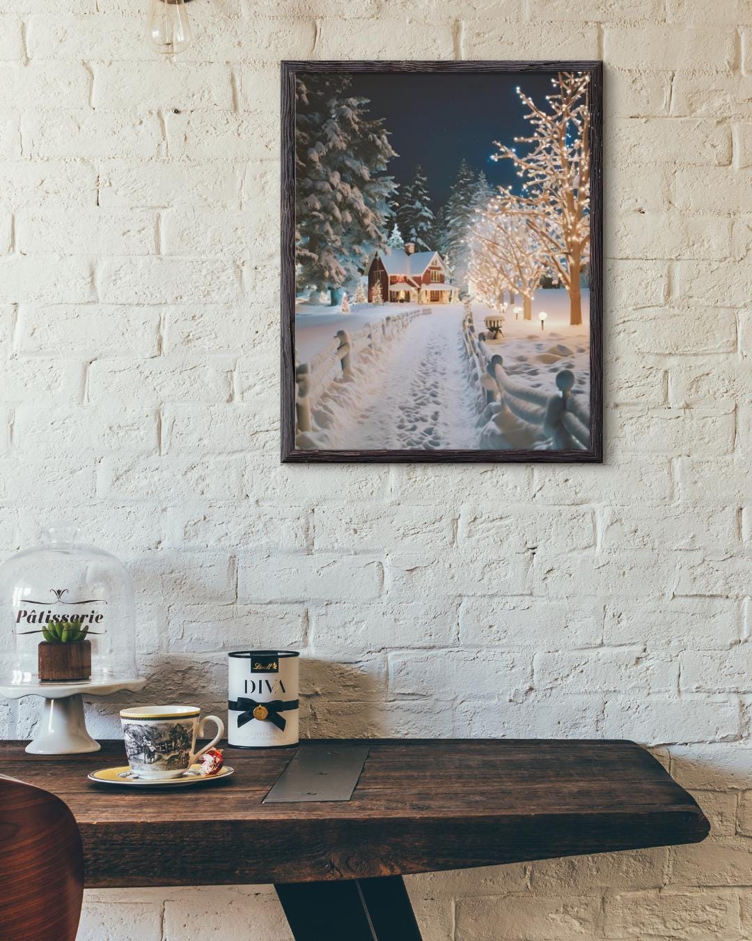 Affiche Imprimée A3 Qualité Premium - Paysage de Noël, Art Mural Hiver, Poster & Décor Neige, Décoration Murale Fêtes de Fin d'année