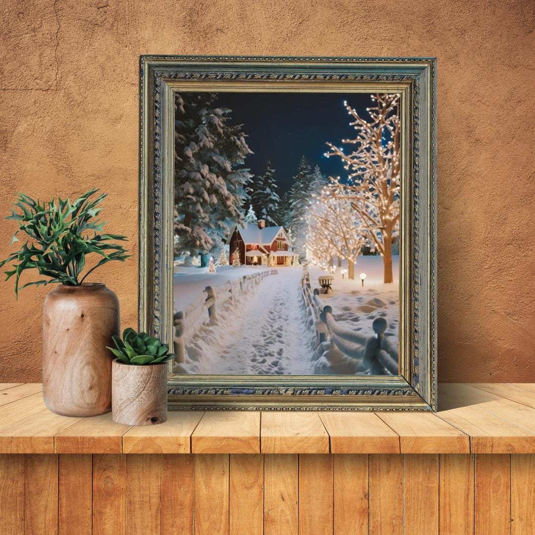 Affiche Imprimée A3 Qualité Premium - Paysage de Noël, Art Mural Hiver, Poster & Décor Neige, Décoration Murale Fêtes de Fin d'année