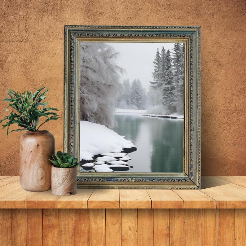 Affiche Imprimée A3 Qualité Premium - Paysage enneigé, Art Mural Hiver, Poster Nature & Neige, Illustration Voyage, Décoration Murale