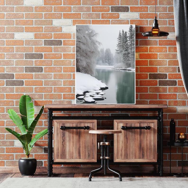 Affiche Imprimée A3 Qualité Premium - Paysage enneigé, Art Mural Hiver, Poster Nature & Neige, Illustration Voyage, Décoration Murale