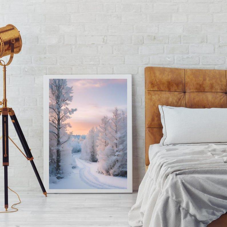 Affiche Imprimée A3 Qualité Premium - Paysage enneigé, Art Mural Hiver, Poster Nature & Neige, Illustration Voyage, Décoration Murale