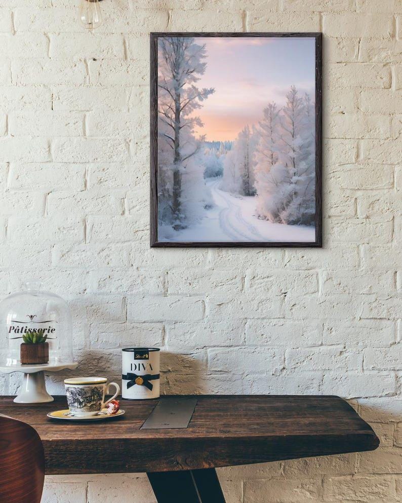 Affiche Imprimée A3 Qualité Premium - Paysage enneigé, Art Mural Hiver, Poster Nature & Neige, Illustration Voyage, Décoration Murale