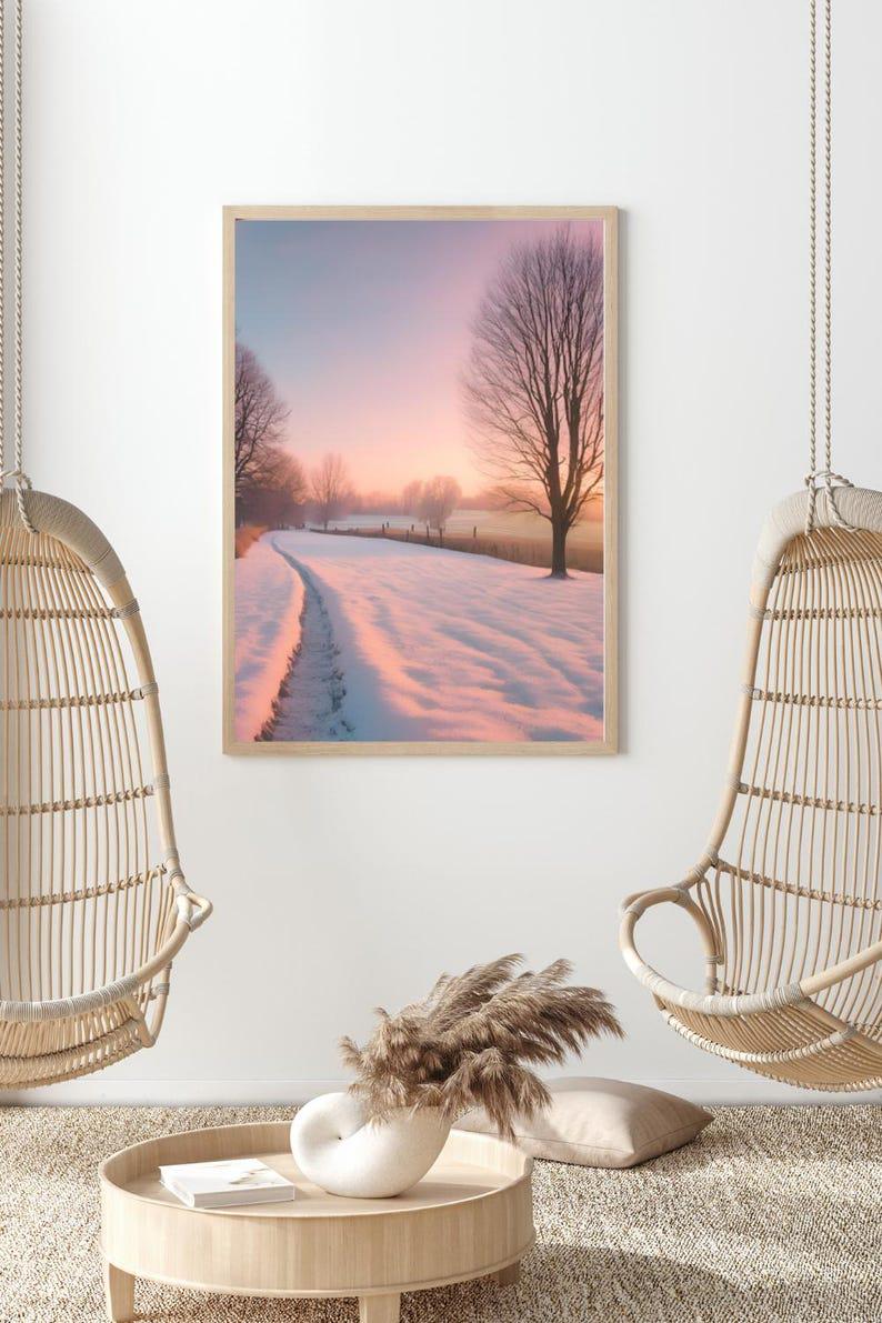Affiche Imprimée A3 Qualité Premium - Paysage enneigé, Art Mural Hiver, Poster Nature & Neige, Illustration Voyage, Décoration Murale