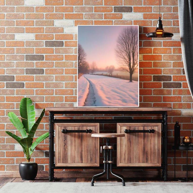 Affiche Imprimée A3 Qualité Premium - Paysage enneigé, Art Mural Hiver, Poster Nature & Neige, Illustration Voyage, Décoration Murale