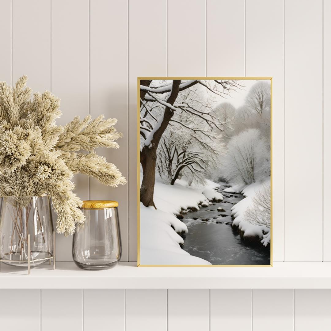 Affiche Imprimée A3 Qualité Premium - Paysage enneigé, Art Mural Hiver, Poster Nature & Neige, Illustration Voyage, Décoration Murale