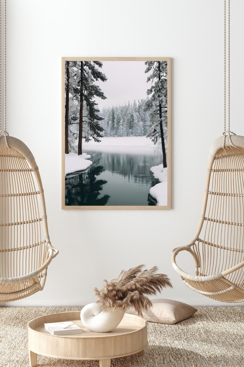 Affiche Imprimée A3 Qualité Premium - Paysage enneigé, Art Mural Hiver, Poster Nature & Neige, Illustration Voyage, Décoration Murale