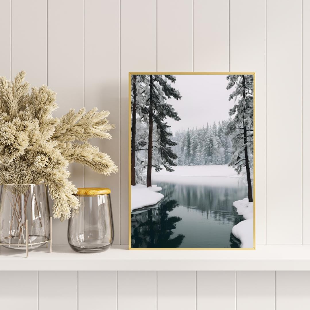 Affiche Imprimée A3 Qualité Premium - Paysage enneigé, Art Mural Hiver, Poster Nature & Neige, Illustration Voyage, Décoration Murale