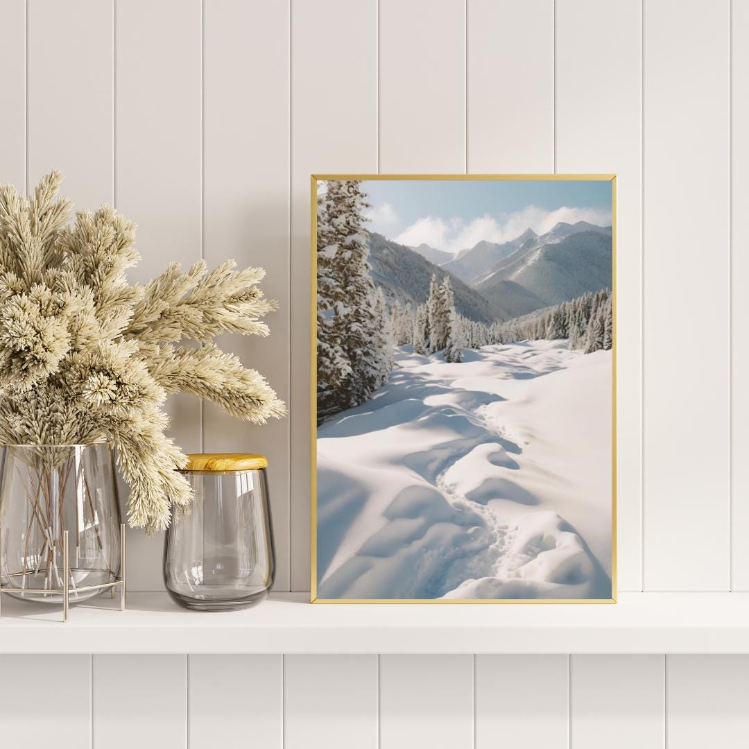 Affiche Imprimée A3 Qualité Premium - Paysage enneigé, Art Mural Hiver, Poster Nature & Neige, Illustration Voyage, Décoration Murale