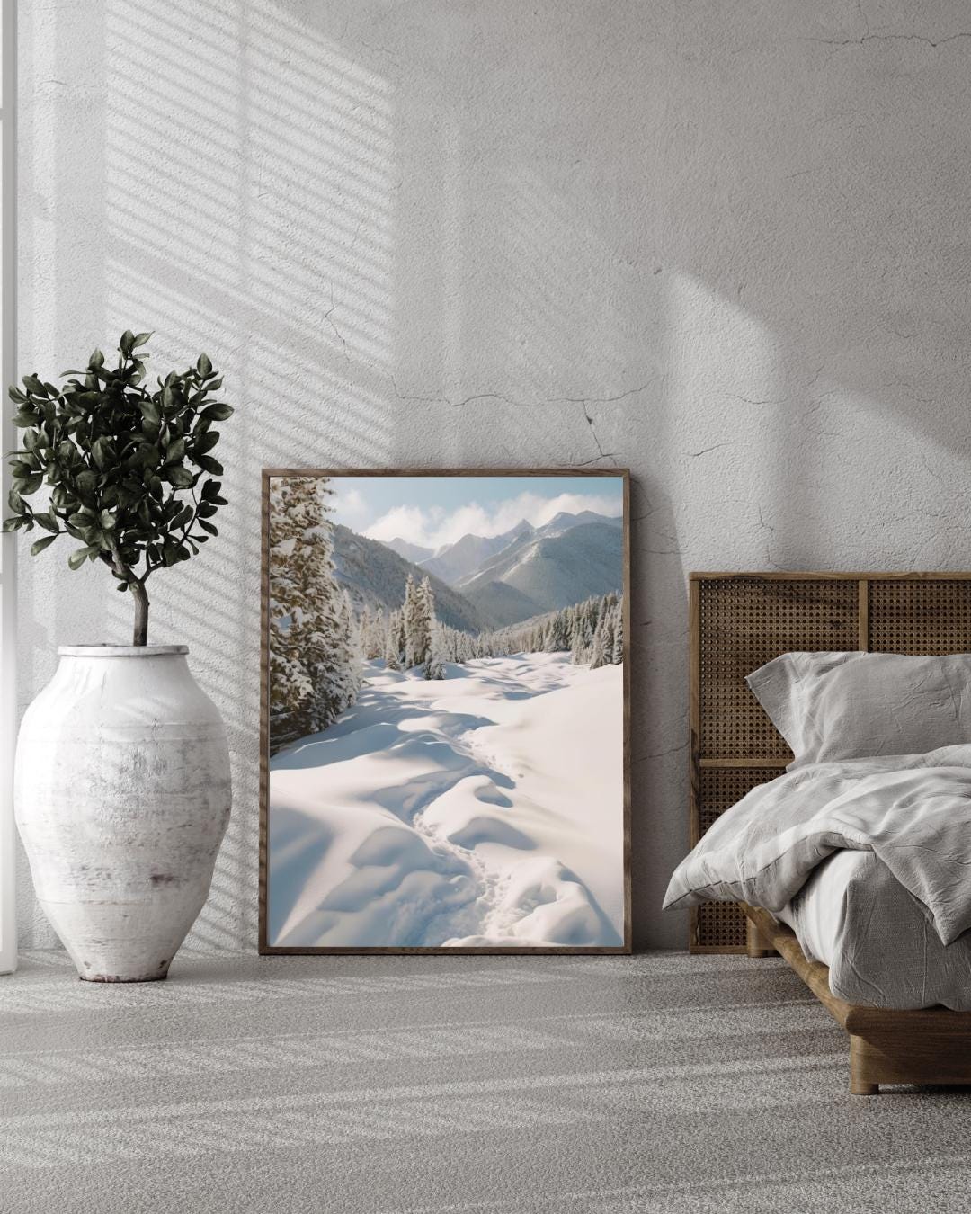 Affiche Imprimée A3 Qualité Premium - Paysage enneigé, Art Mural Hiver, Poster Nature & Neige, Illustration Voyage, Décoration Murale