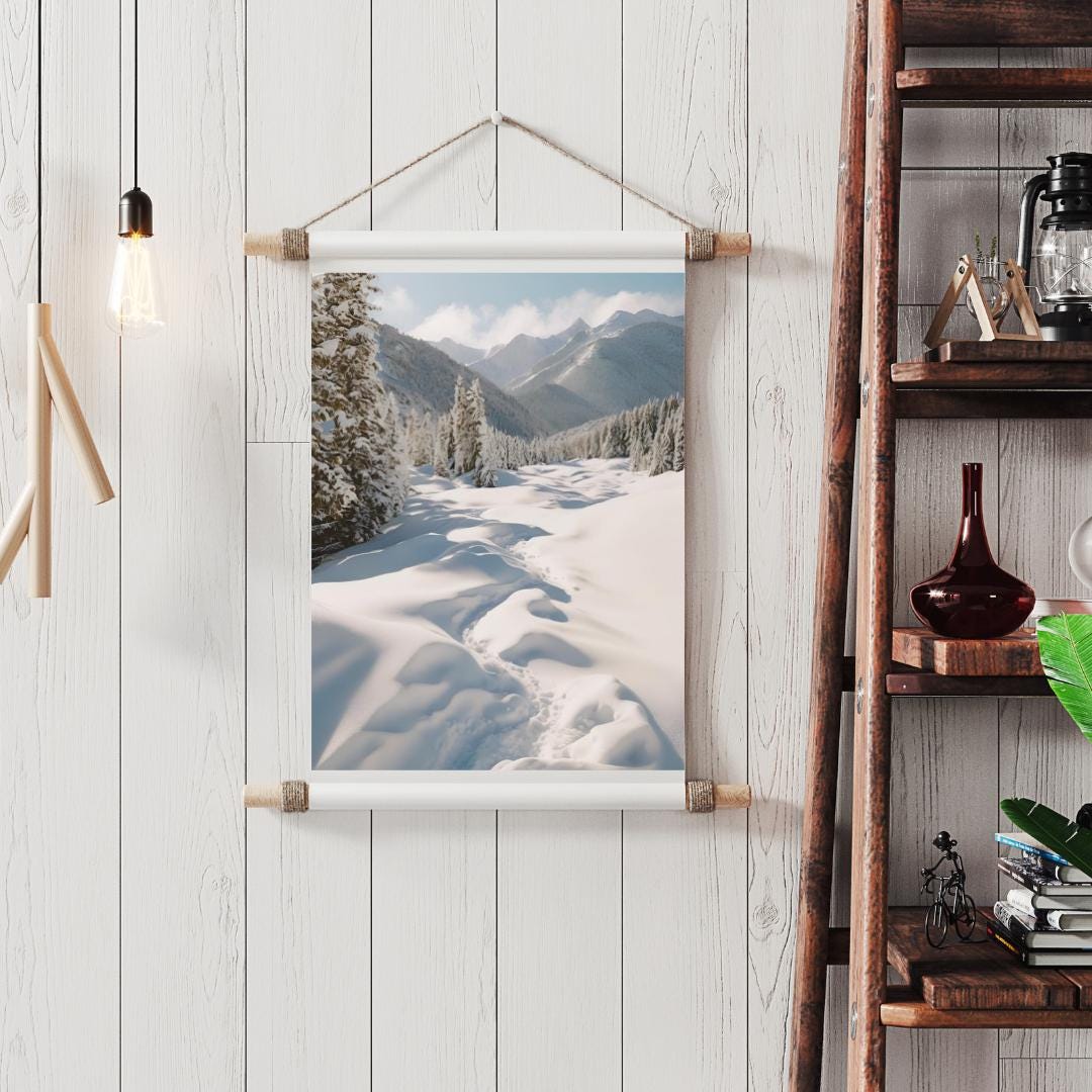 Affiche Imprimée A3 Qualité Premium - Paysage enneigé, Art Mural Hiver, Poster Nature & Neige, Illustration Voyage, Décoration Murale