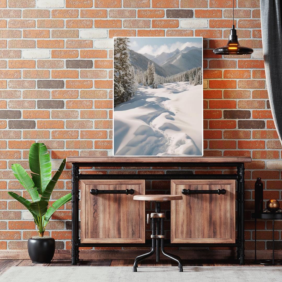 Affiche Imprimée A3 Qualité Premium - Paysage enneigé, Art Mural Hiver, Poster Nature & Neige, Illustration Voyage, Décoration Murale