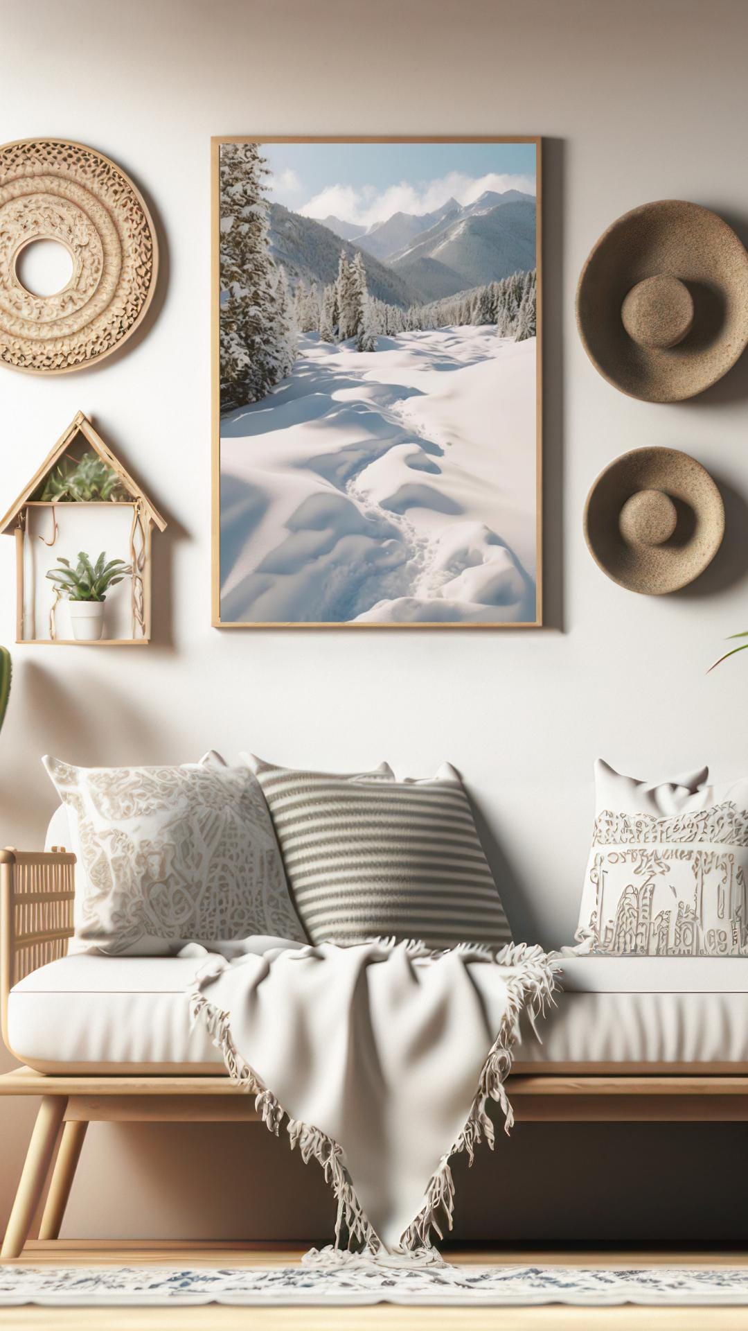 Affiche Imprimée A3 Qualité Premium - Paysage enneigé, Art Mural Hiver, Poster Nature & Neige, Illustration Voyage, Décoration Murale