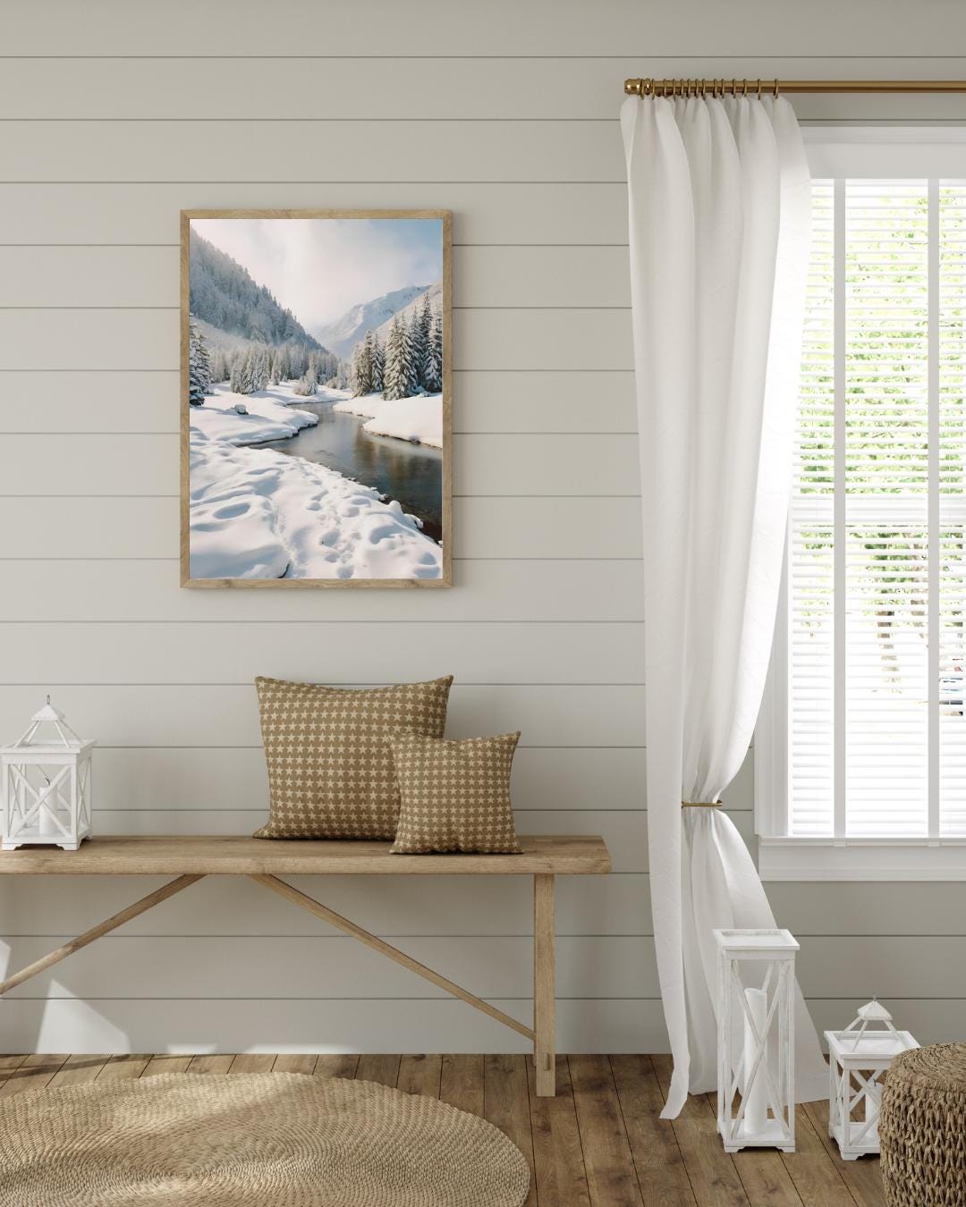 Affiche Imprimée A3 Qualité Premium - Paysage enneigé, Art Mural Hiver, Poster Nature & Neige, Illustration Voyage, Décoration Murale