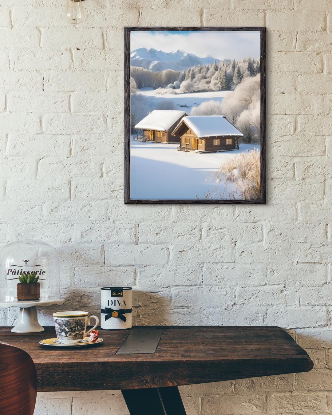 Affiche Imprimée A3 Qualité Premium - Paysage enneigé, Art Mural Hiver, Poster Nature & Neige, Illustration Voyage, Décoration Murale