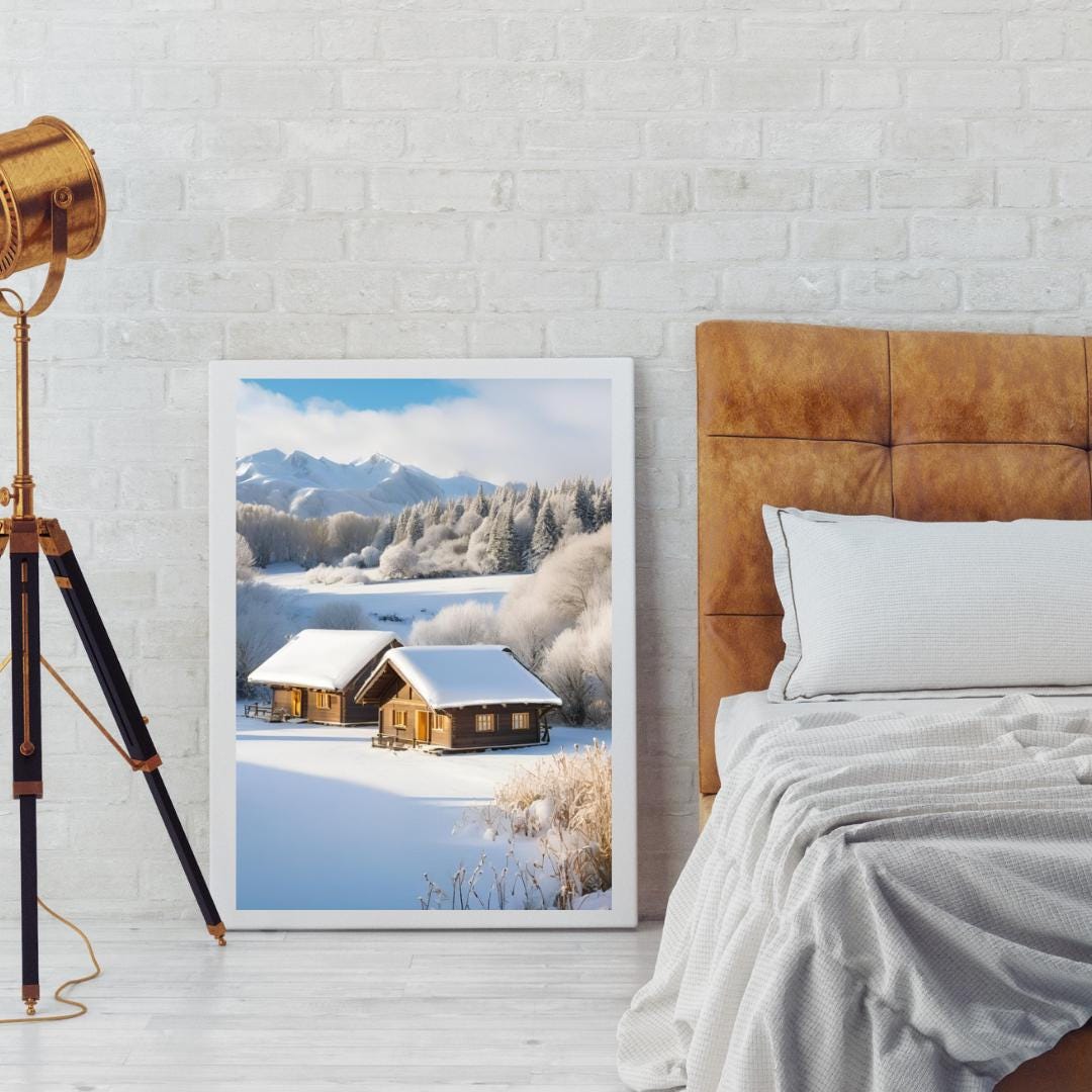 Affiche Imprimée A3 Qualité Premium - Paysage enneigé, Art Mural Hiver, Poster Nature & Neige, Illustration Voyage, Décoration Murale