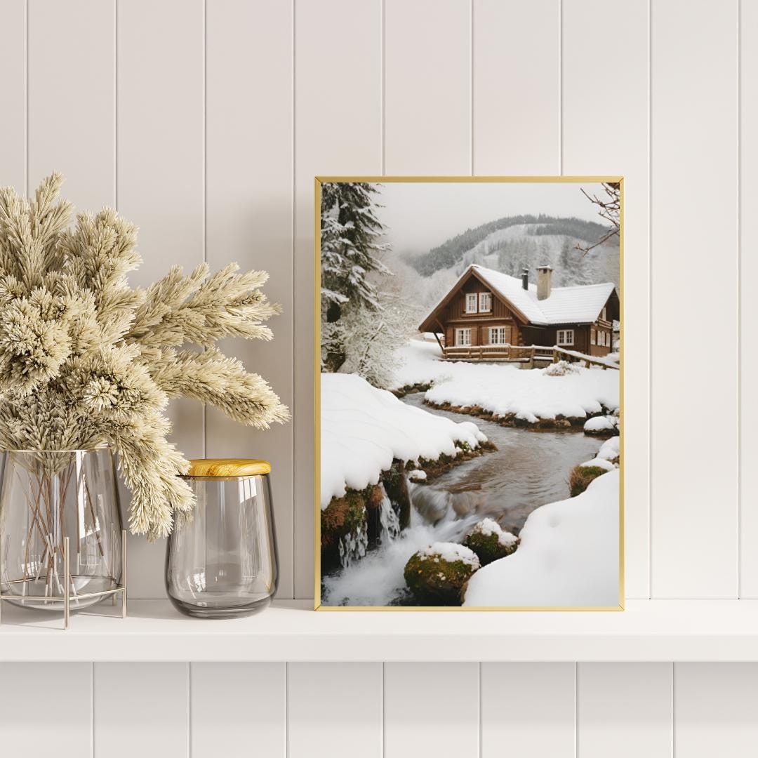 Affiche Imprimée A3 Qualité Premium - Paysage enneigé, Art Mural Hiver, Poster Nature & Neige, Illustration Voyage, Décoration Murale