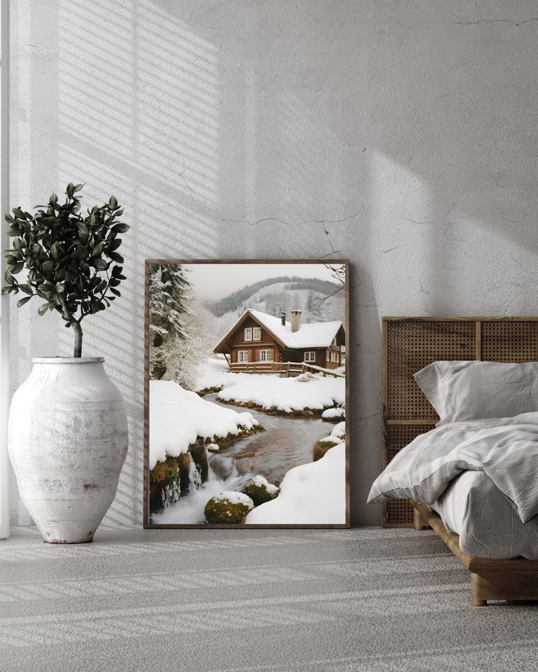 Affiche Imprimée A3 Qualité Premium - Paysage enneigé, Art Mural Hiver, Poster Nature & Neige, Illustration Voyage, Décoration Murale