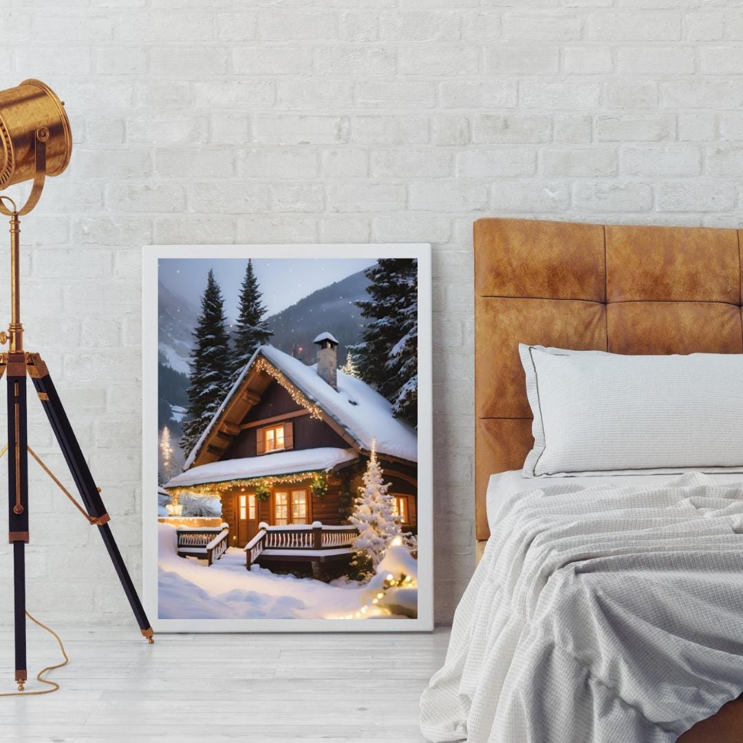 Affiche Imprimée A3 Qualité Premium - Paysage de Noël, Art Mural Hiver, Poster & Décor Neige, Décoration Murale Fêtes de Fin d'année