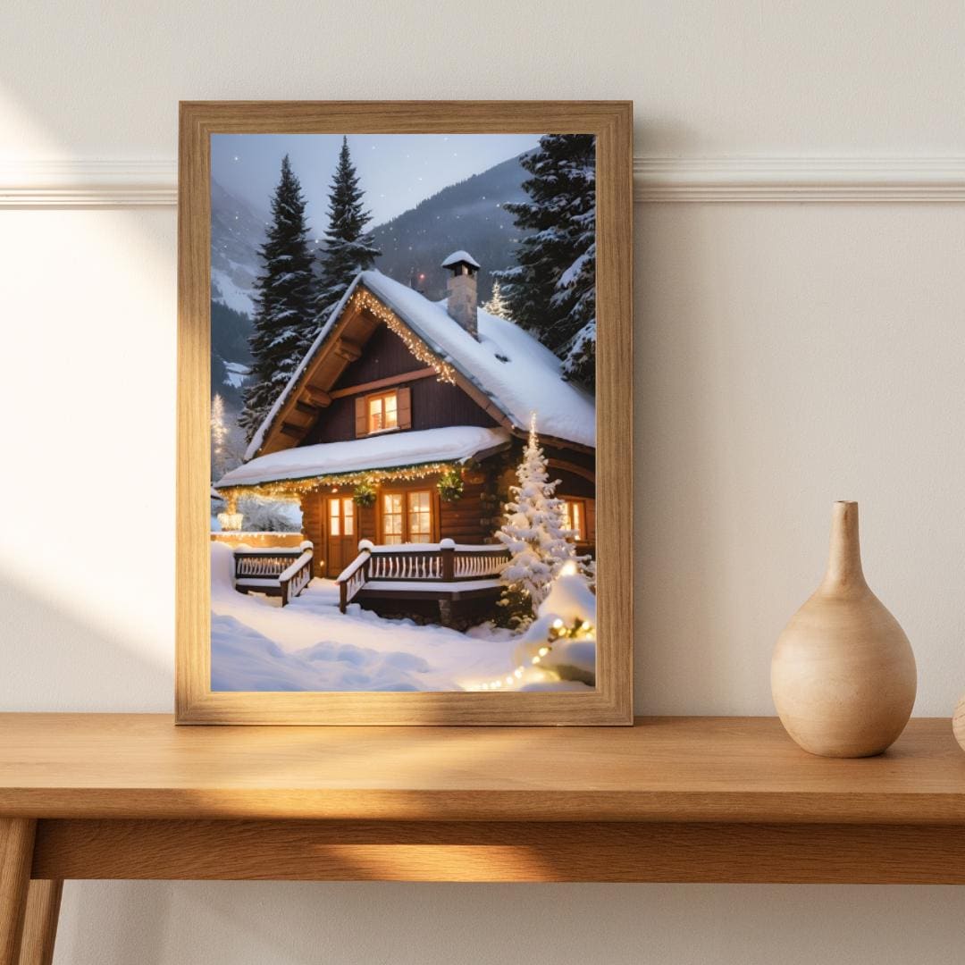 Affiche Imprimée A3 Qualité Premium - Paysage de Noël, Art Mural Hiver, Poster & Décor Neige, Décoration Murale Fêtes de Fin d'année