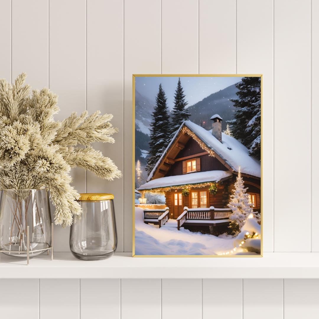 Affiche Imprimée A3 Qualité Premium - Paysage de Noël, Art Mural Hiver, Poster & Décor Neige, Décoration Murale Fêtes de Fin d'année