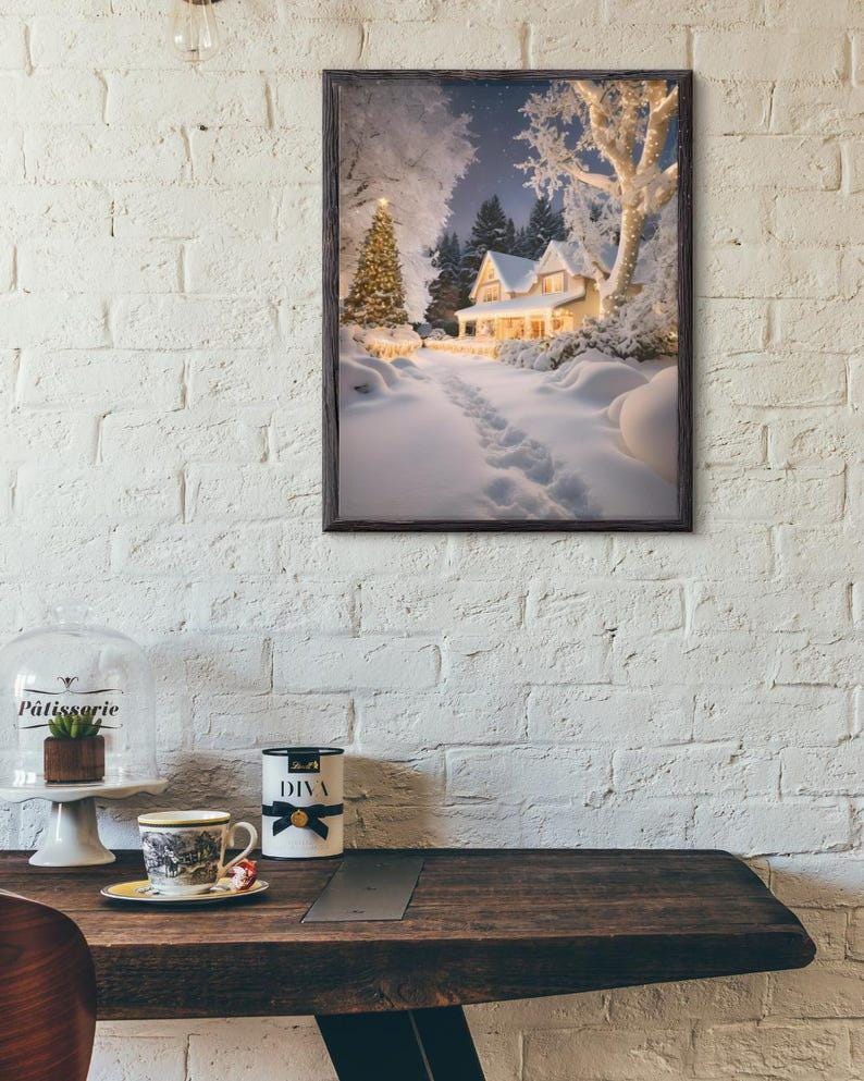 Affiche Imprimée A3 Qualité Premium - Paysage de Noël, Art Mural Hiver, Poster & Décor Neige, Décoration Murale Fêtes de Fin d'année