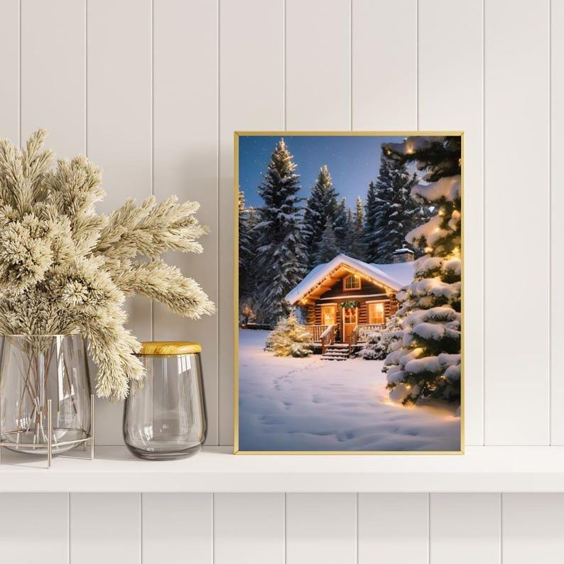 Affiche Imprimée A3 Qualité Premium - Paysage de Noël, Art Mural Hiver, Poster & Décor Neige, Décoration Murale Fêtes de Fin d'année
