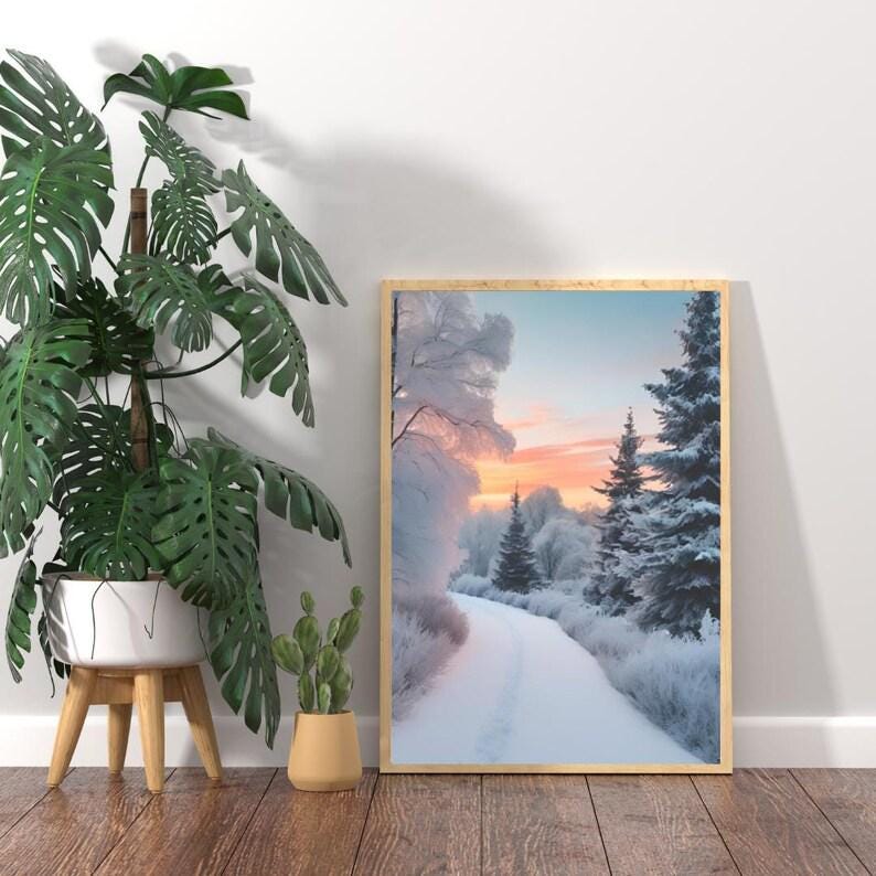 Affiche Imprimée A3 Qualité Premium - Paysage enneigé, Art Mural Hiver, Poster Nature & Neige, Illustration Voyage, Décoration Murale