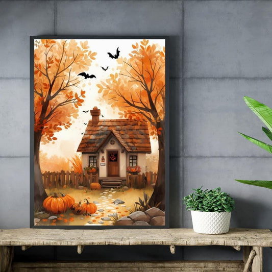 Affiche Imprimée A3 Qualité Premium - Halloween & Scène Automnale, Art Mural, Illustration, Poster Automne, Décoration Murale de Fête