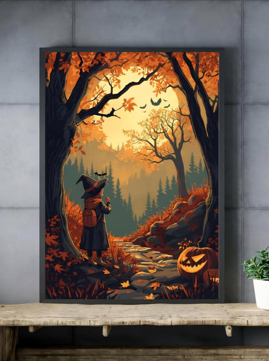 Affiche Imprimée A3 Qualité Premium - Halloween & Scène Automnale, Art Mural, Illustration, Poster Automne, Décoration Murale de Fête
