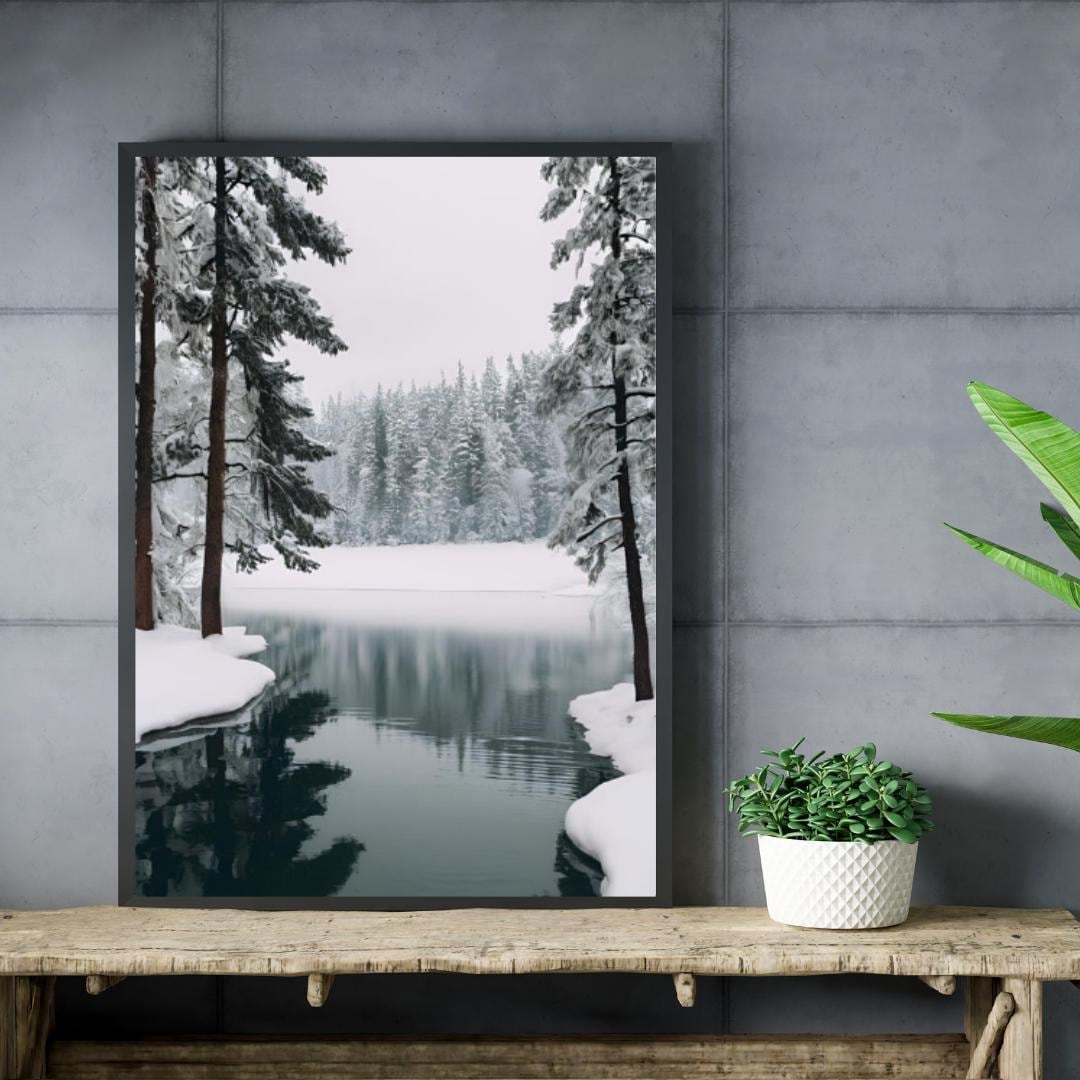 Affiche Imprimée A3 Qualité Premium - Paysage enneigé, Art Mural Hiver, Poster Nature & Neige, Illustration Voyage, Décoration Murale