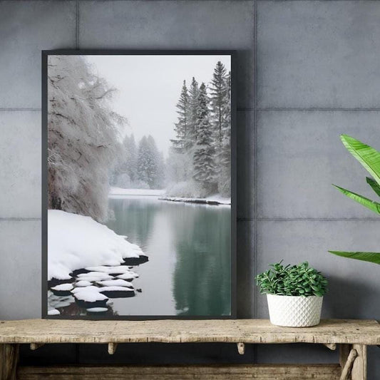 Affiche Imprimée A3 Qualité Premium - Paysage enneigé, Art Mural Hiver, Poster Nature & Neige, Illustration Voyage, Décoration Murale