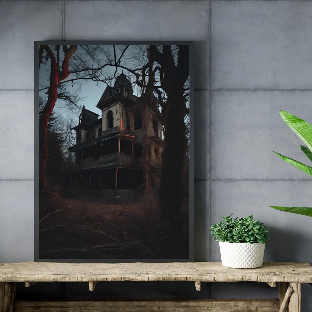 Affiche Imprimée A3 Qualité Premium - Horreur & Maison Hantée, Art Mural Halloween, Illustration, Poster Automne, Décoration Murale