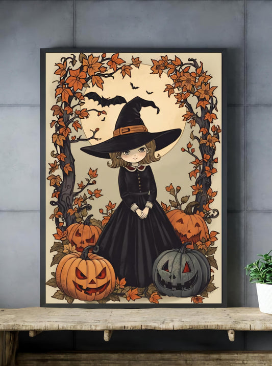 Affiche Imprimée A3 Qualité Premium - Halloween & Scène Automnale, Art Mural, Illustration, Poster Automne, Décoration Murale de Fête