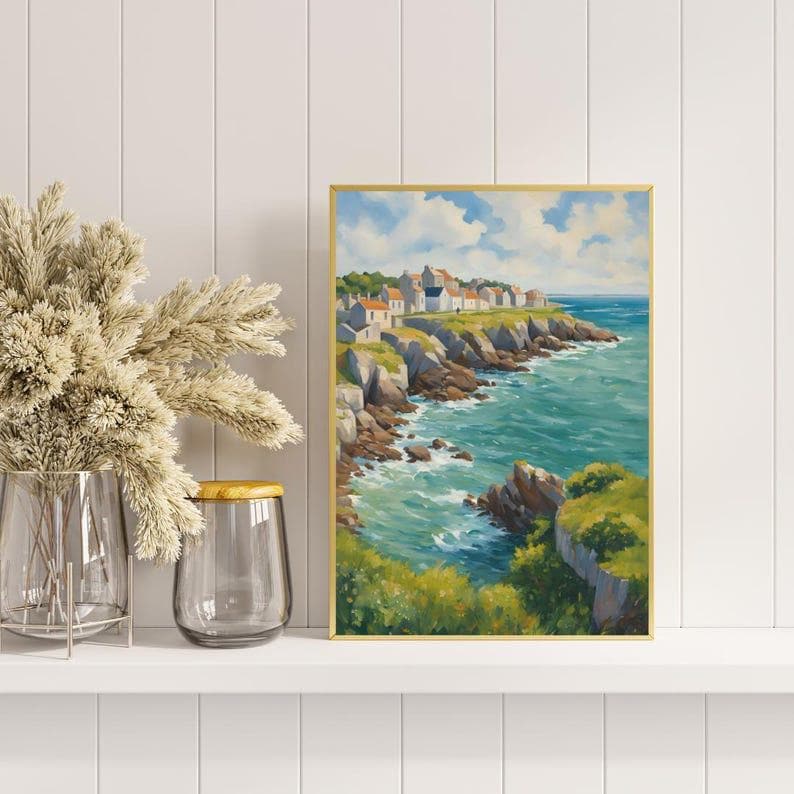 Affiche Imprimée A3 Qualité Premium - Paysage Marin, Presqu'île & Mer, Décor Maritime, Poster Océan, Art Mural Coloré, Impression Voyage