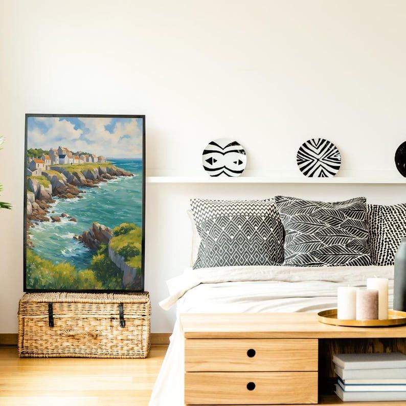 Affiche Imprimée A3 Qualité Premium - Paysage Marin, Presqu'île & Mer, Décor Maritime, Poster Océan, Art Mural Coloré, Impression Voyage