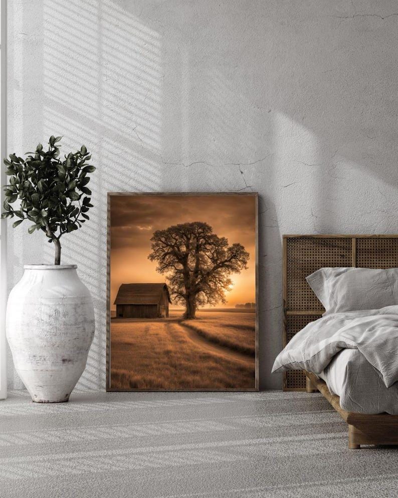 Affiche paysage sépia vintage – Poster nature rétro – Décoration murale artistique – Art mural ancien – Impression photo sépia