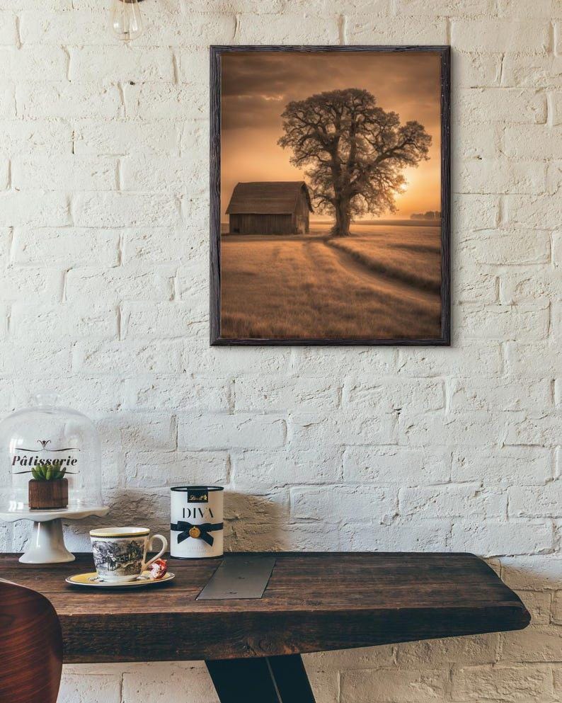 Affiche Imprimée A3 Qualité Premium - Paysage Sépia, Art Mural Style Aquarelle, Poster Campagne, Impression Minimaliste, Décoration Maison