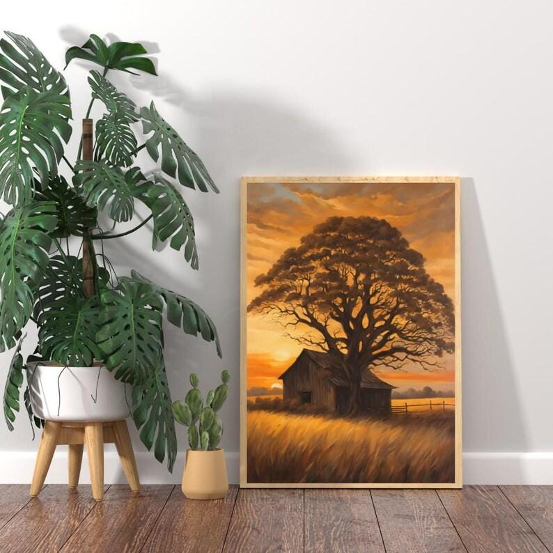 Affiche Imprimée A3 Qualité Premium - Paysage Sépia, Art Mural Style Aquarelle, Poster Campagne, Impression Minimaliste, Décoration Maison