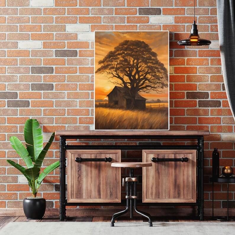 Affiche Imprimée A3 Qualité Premium - Paysage Sépia, Art Mural Style Aquarelle, Poster Campagne, Impression Minimaliste, Décoration Maison