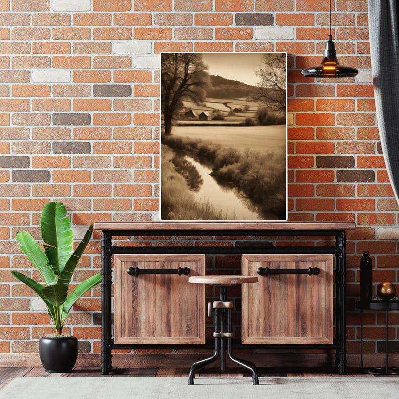 Affiche Imprimée A3 Qualité Premium - Paysage Sépia, Art Mural Style Aquarelle, Poster Campagne, Impression Minimaliste, Décoration Maison