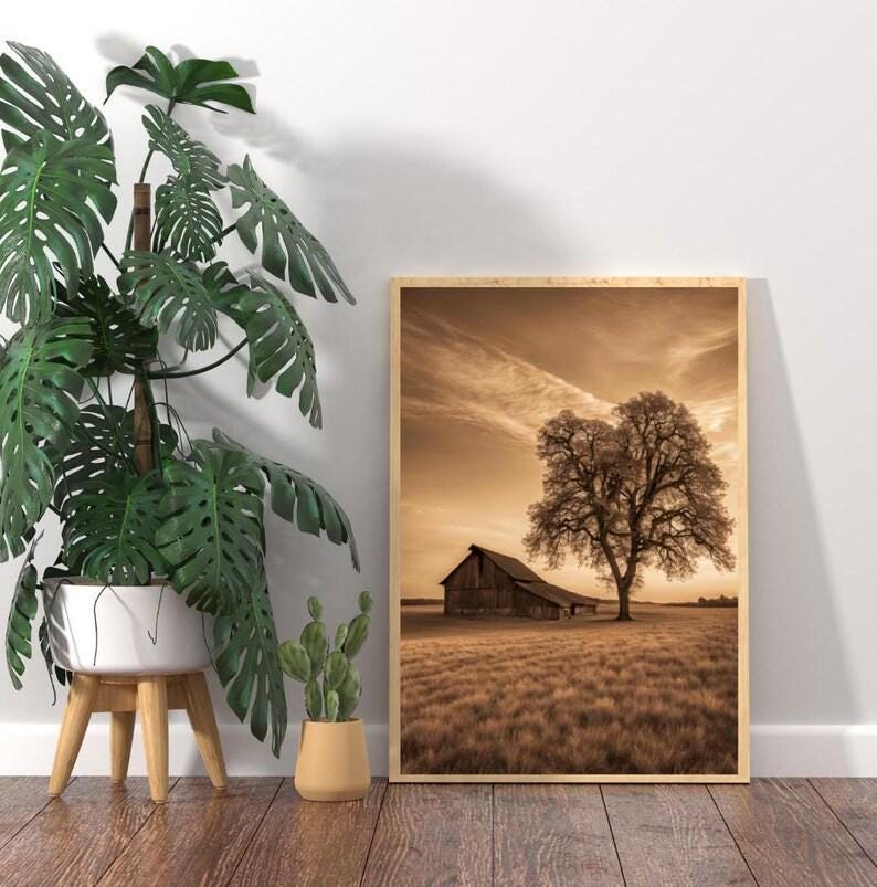 Affiche paysage sépia vintage – Poster nature rétro – Décoration murale artistique – Art mural ancien – Impression photo sépia