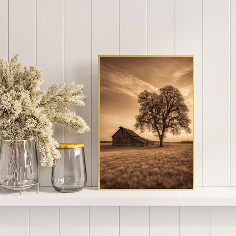 Affiche paysage sépia vintage – Poster nature rétro – Décoration murale artistique – Art mural ancien – Impression photo sépia