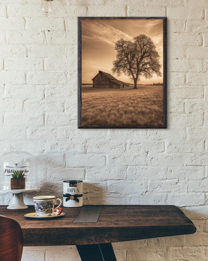 Affiche Imprimée A3 Qualité Premium - Paysage Sépia, Art Mural Style Aquarelle, Poster Campagne, Impression Minimaliste, Décoration Maison